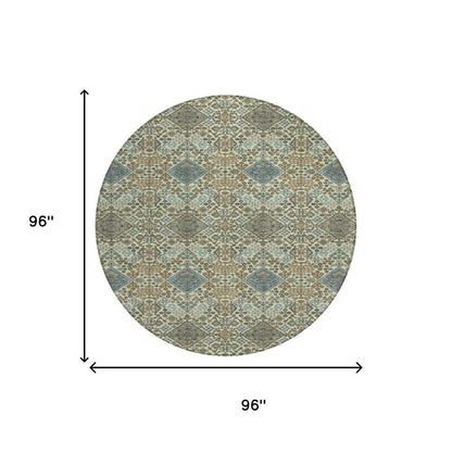 8' Green And Teal Blue Round Geometric Washable Indoor Outdoor Area Rug HomeRoots