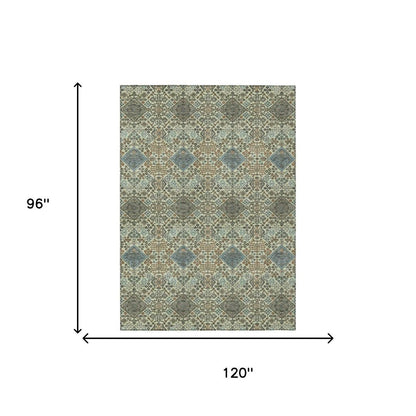 8' X 10' Green And Teal Blue Geometric Washable Indoor Outdoor Area Rug HomeRoots