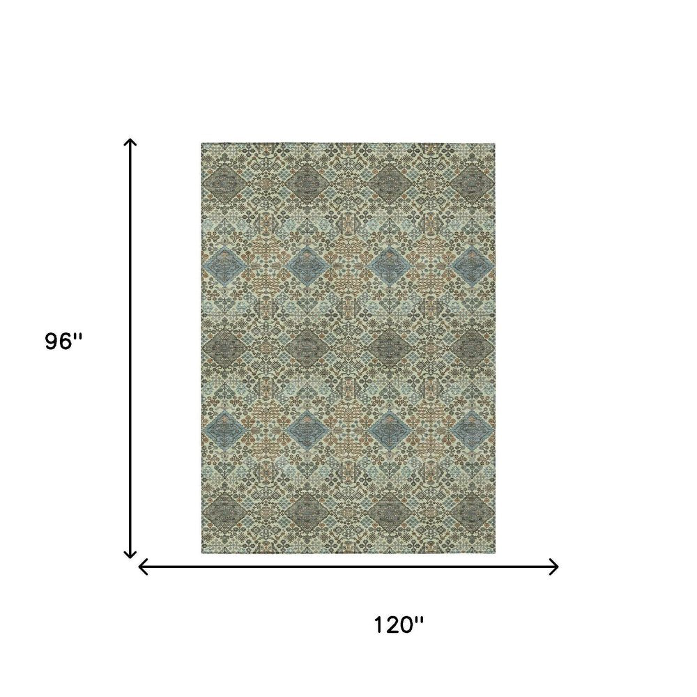 8' X 10' Green And Teal Blue Geometric Washable Indoor Outdoor Area Rug HomeRoots