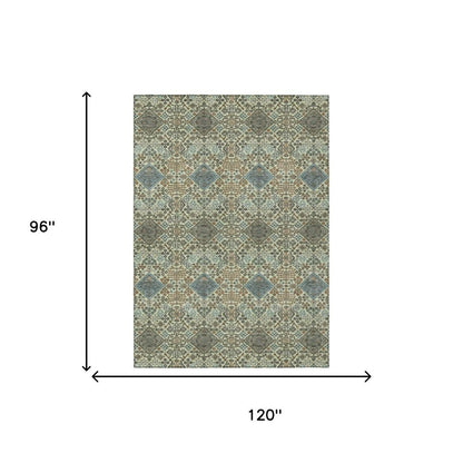 8' X 10' Green And Teal Blue Geometric Washable Indoor Outdoor Area Rug HomeRoots