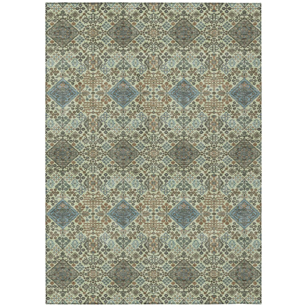 8' X 10' Green And Teal Blue Geometric Washable Indoor Outdoor Area Rug HomeRoots