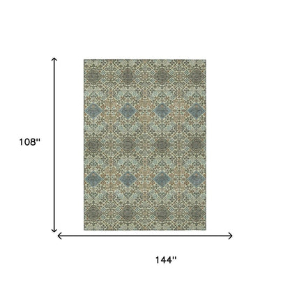 9' X 12' Green And Teal Blue Geometric Washable Indoor Outdoor Area Rug HomeRoots
