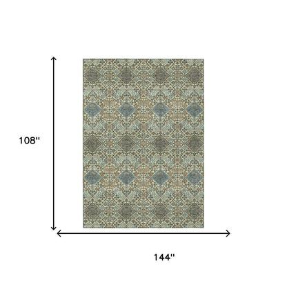 9' X 12' Green And Teal Blue Geometric Washable Indoor Outdoor Area Rug HomeRoots
