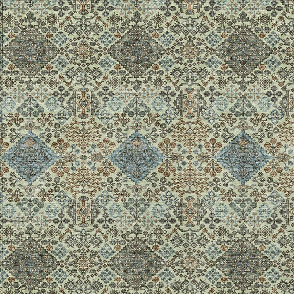9' X 12' Green And Teal Blue Geometric Washable Indoor Outdoor Area Rug HomeRoots