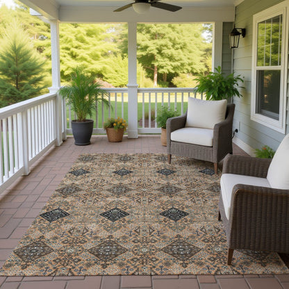 3' X 5' Copper And Green Geometric Washable Indoor Outdoor Area Rug