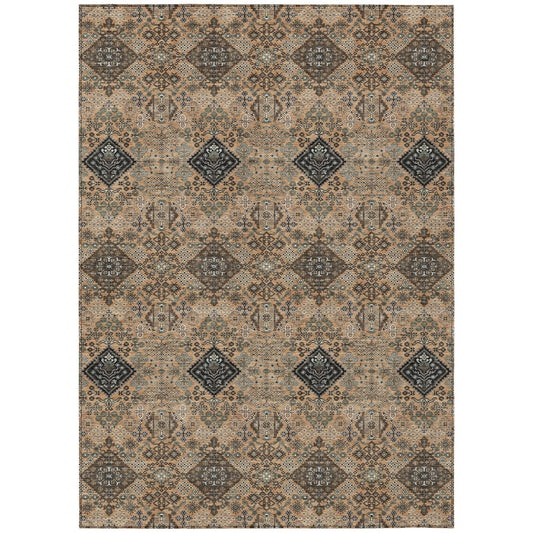 3' X 5' Copper And Green Geometric Washable Indoor Outdoor Area Rug