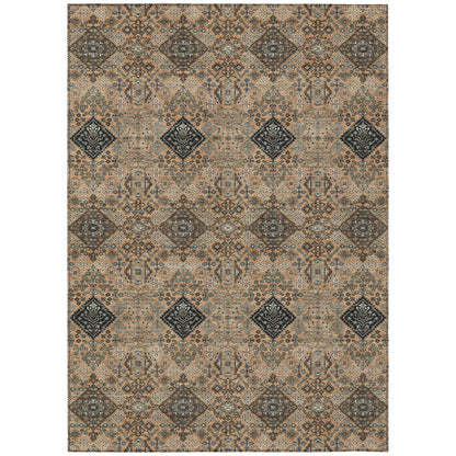 3' X 5' Copper And Green Geometric Washable Indoor Outdoor Area Rug