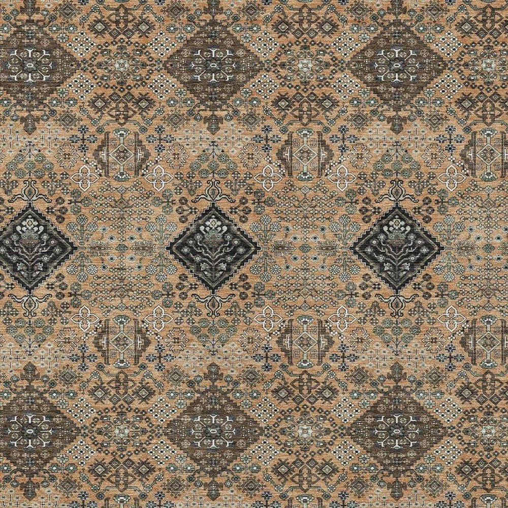 3' X 5' Copper And Green Geometric Washable Indoor Outdoor Area Rug
