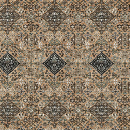 3' X 5' Copper And Green Geometric Washable Indoor Outdoor Area Rug