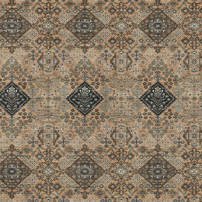 3' X 5' Copper And Green Geometric Washable Indoor Outdoor Area Rug