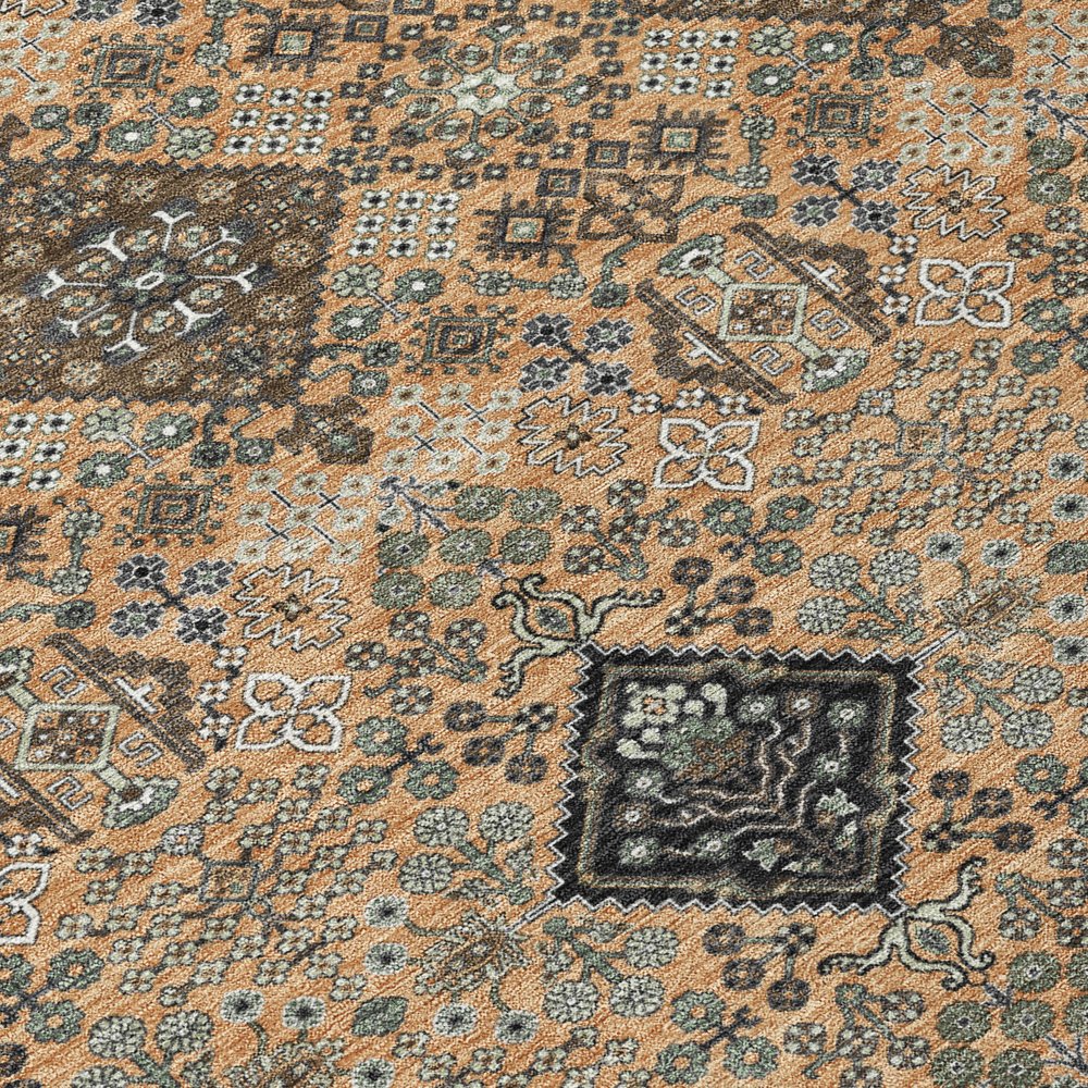 3' X 5' Copper And Green Geometric Washable Indoor Outdoor Area Rug