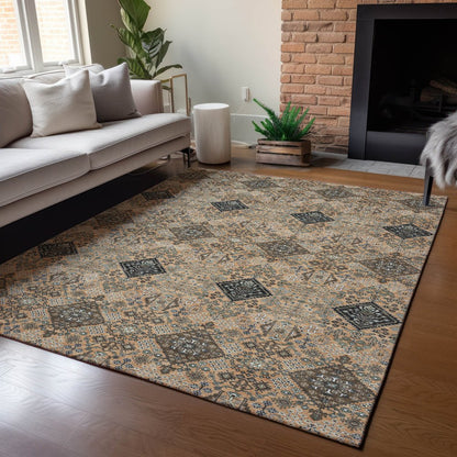 3' X 5' Copper And Green Geometric Washable Indoor Outdoor Area Rug