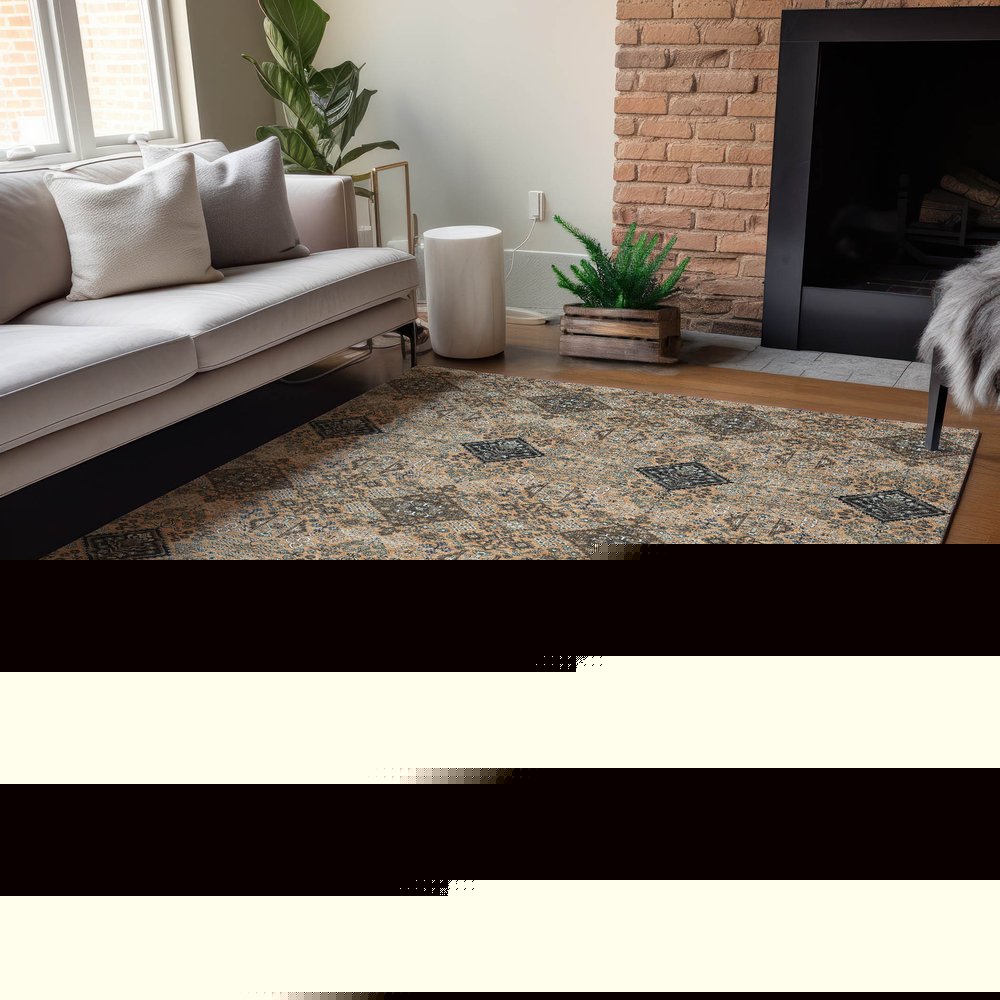 3' X 5' Copper And Green Geometric Washable Indoor Outdoor Area Rug
