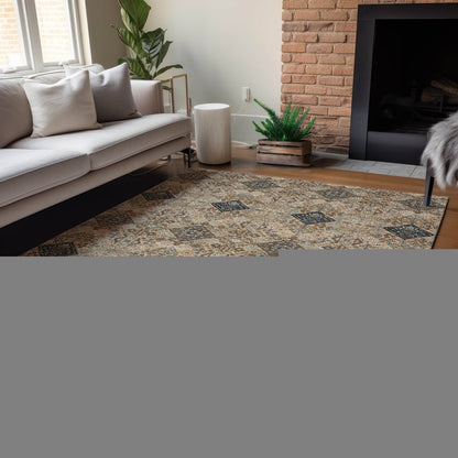 3' X 5' Copper And Green Geometric Washable Indoor Outdoor Area Rug