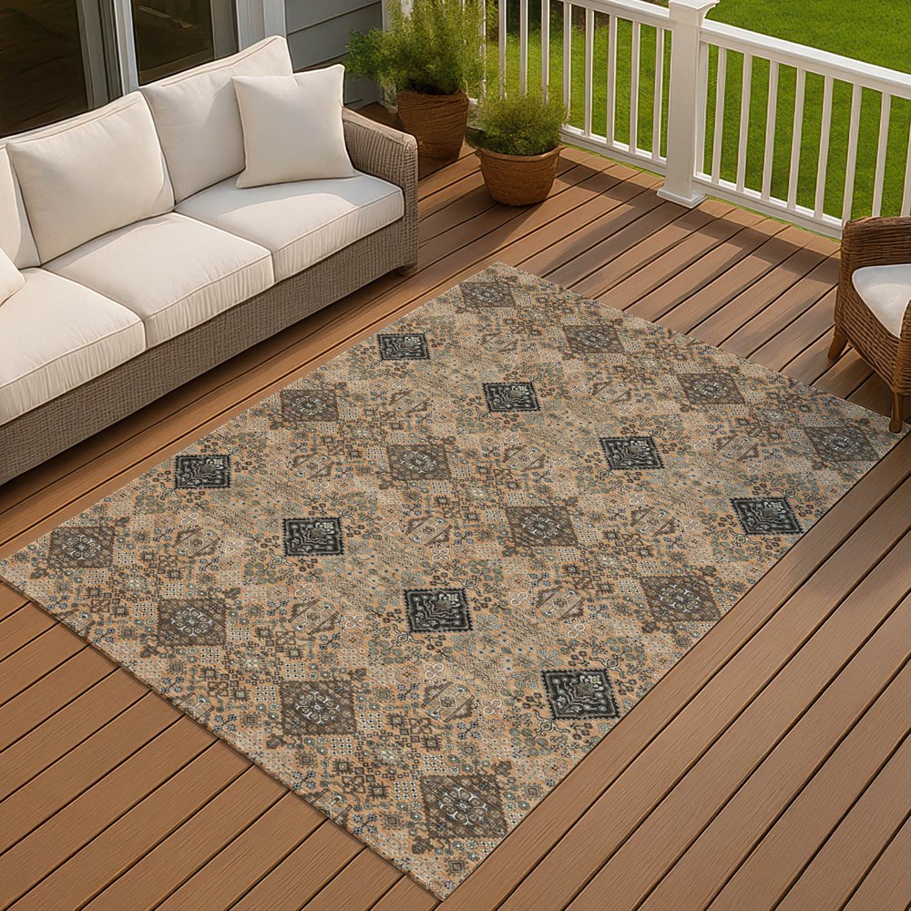 3' X 5' Copper And Green Geometric Washable Indoor Outdoor Area Rug