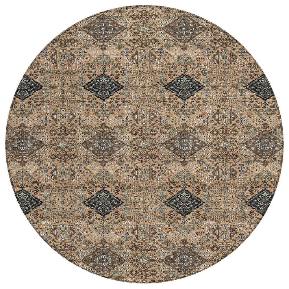 8' Copper And Green Round Geometric Washable Indoor Outdoor Area Rug HomeRoots