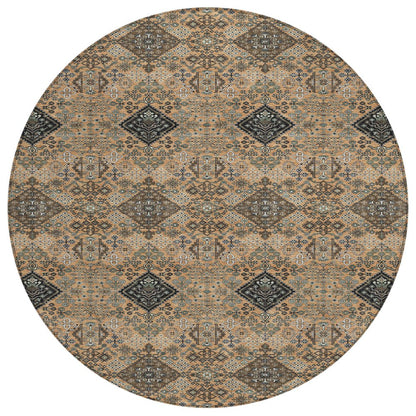 8' Copper And Green Round Geometric Washable Indoor Outdoor Area Rug HomeRoots