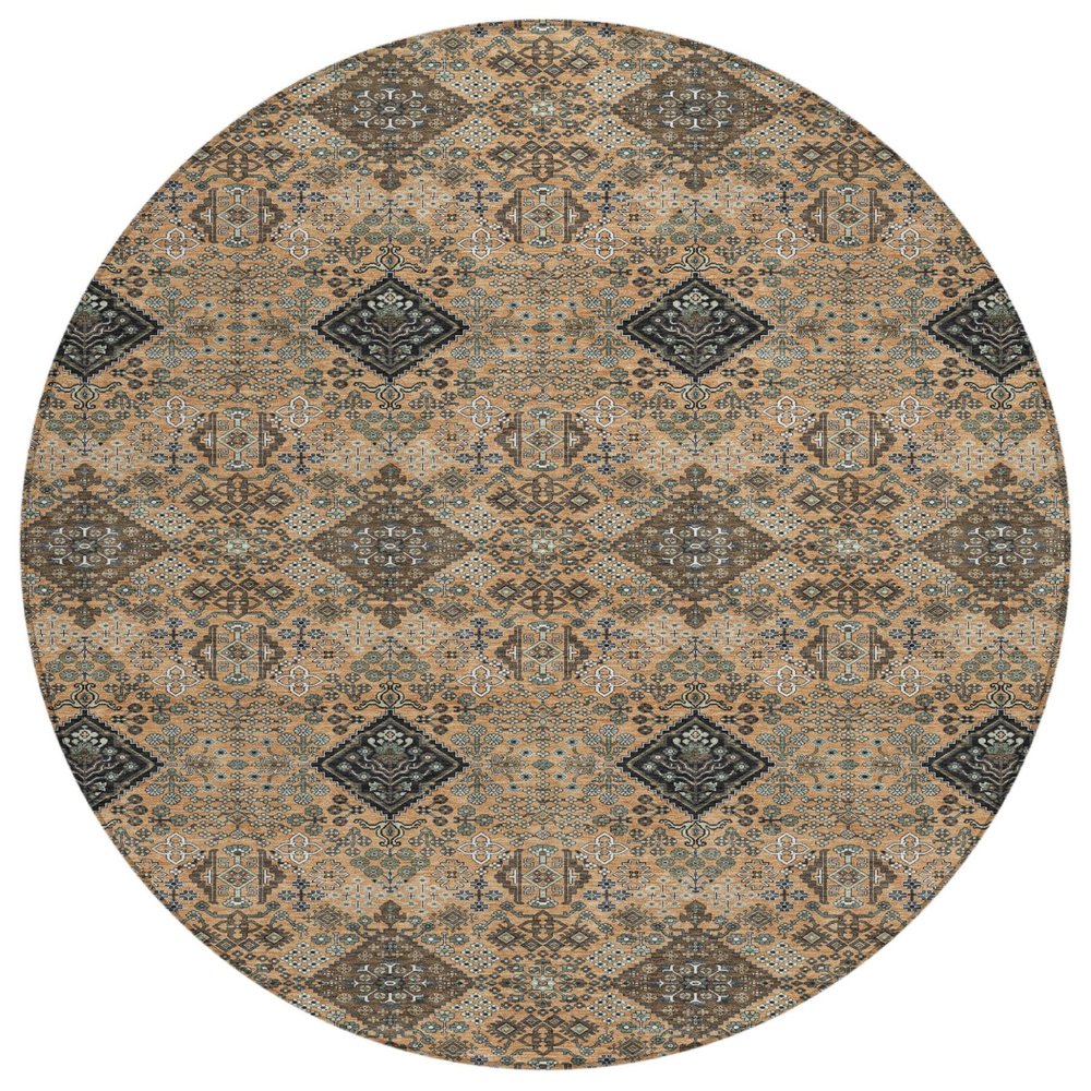 8' Copper And Green Round Geometric Washable Indoor Outdoor Area Rug HomeRoots