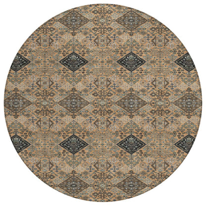 8' Copper And Green Round Geometric Washable Indoor Outdoor Area Rug HomeRoots