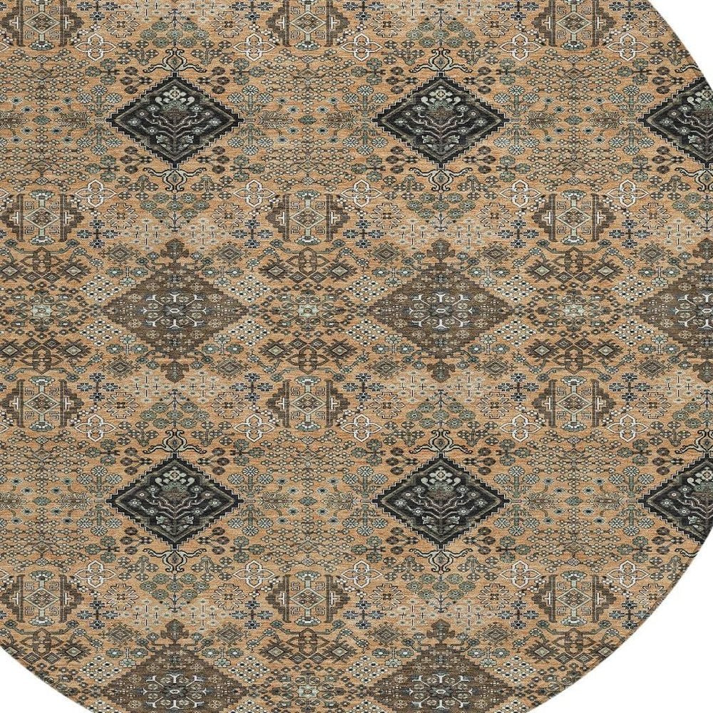8' Copper And Green Round Geometric Washable Indoor Outdoor Area Rug HomeRoots