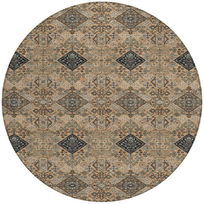 8' Copper And Green Round Geometric Washable Indoor Outdoor Area Rug HomeRoots