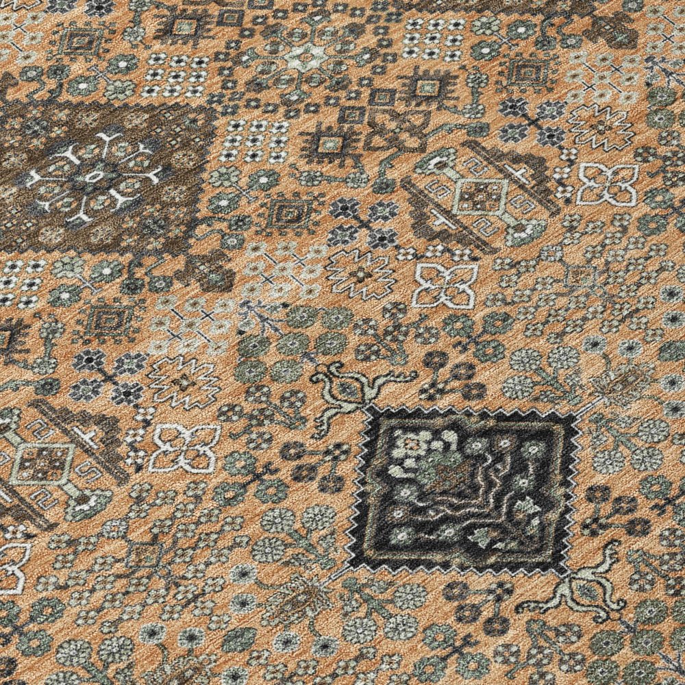 8' Copper And Green Round Geometric Washable Indoor Outdoor Area Rug HomeRoots