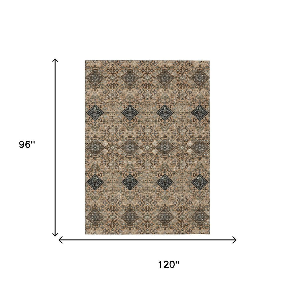 8' X 10' Copper And Green Geometric Washable Indoor Outdoor Area Rug HomeRoots