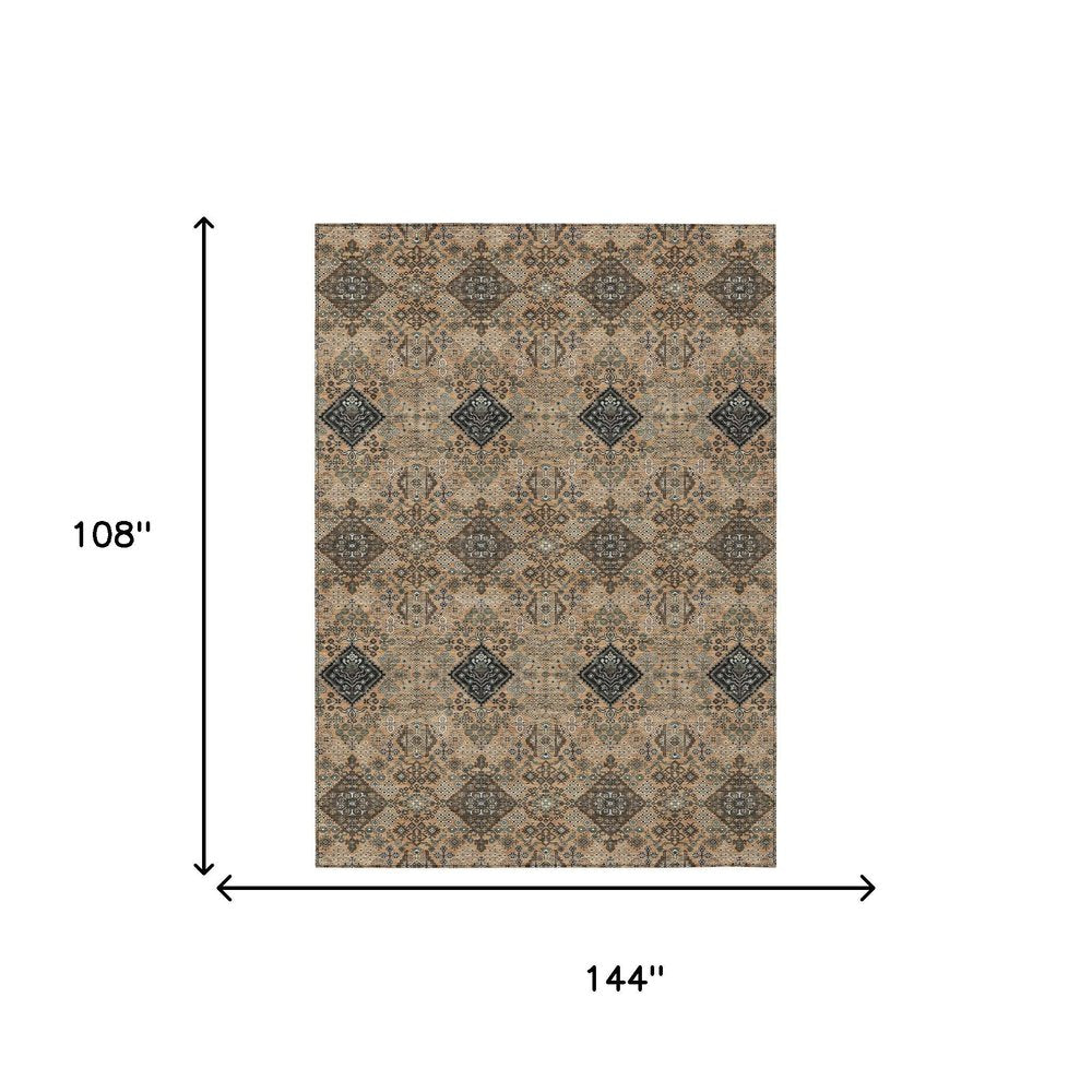 9' X 12' Copper And Green Geometric Washable Indoor Outdoor Area Rug HomeRoots