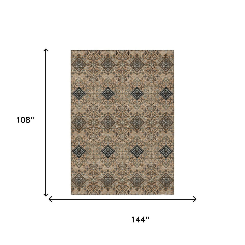 9' X 12' Copper And Green Geometric Washable Indoor Outdoor Area Rug HomeRoots