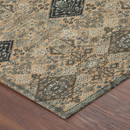 9' X 12' Copper And Green Geometric Washable Indoor Outdoor Area Rug HomeRoots