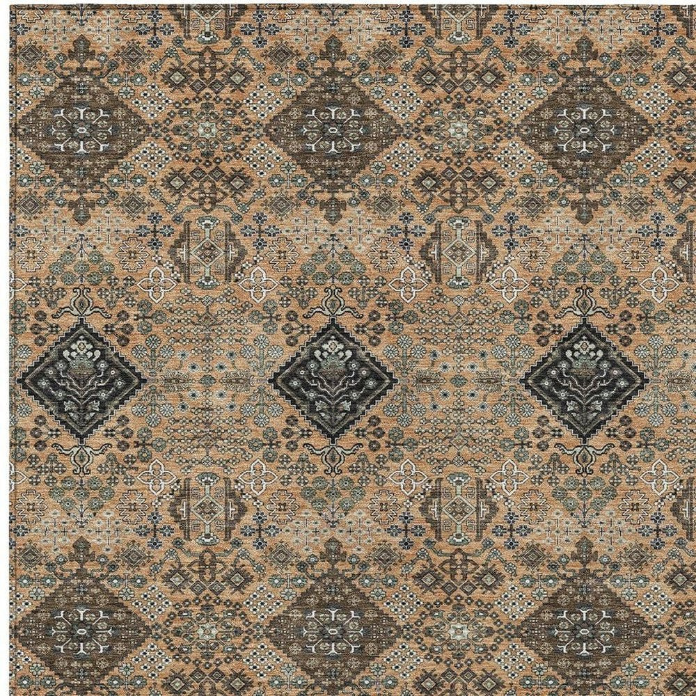 9' X 12' Copper And Green Geometric Washable Indoor Outdoor Area Rug HomeRoots