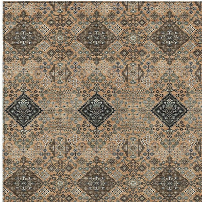 9' X 12' Copper And Green Geometric Washable Indoor Outdoor Area Rug HomeRoots