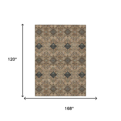 10' X 14' Copper And Green Geometric Washable Indoor Outdoor Area Rug HomeRoots