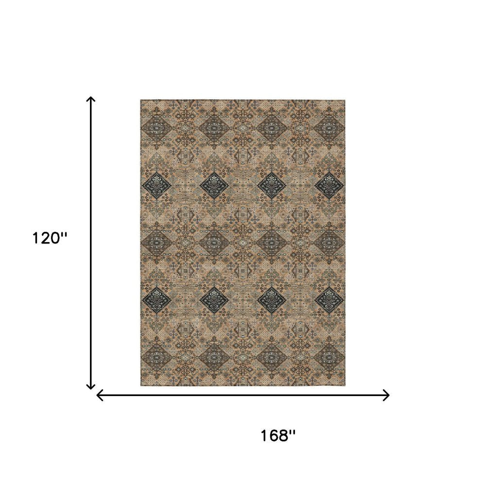 10' X 14' Copper And Green Geometric Washable Indoor Outdoor Area Rug HomeRoots