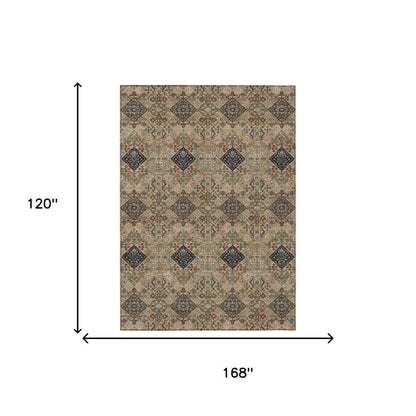 10' X 14' Copper And Green Geometric Washable Indoor Outdoor Area Rug HomeRoots
