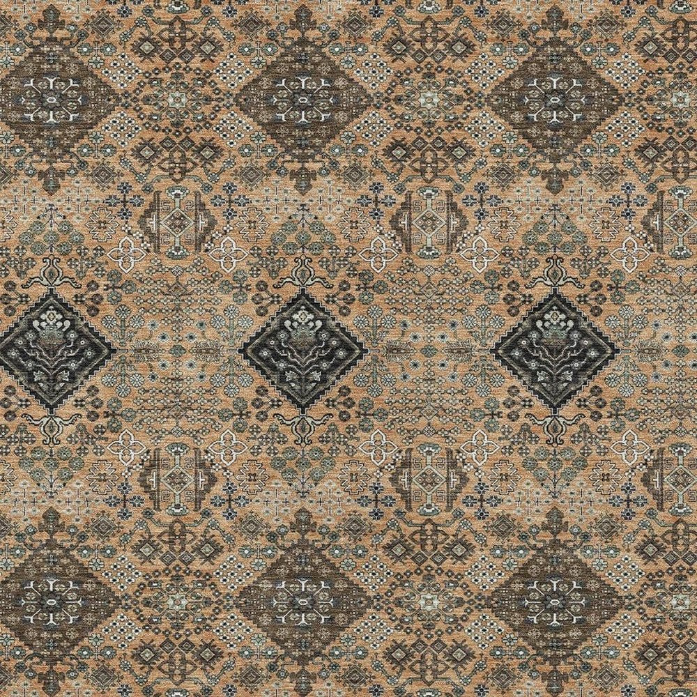 10' X 14' Copper And Green Geometric Washable Indoor Outdoor Area Rug HomeRoots