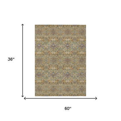 3' X 5' Gold And Copper Geometric Washable Indoor Outdoor Area Rug HomeRoots