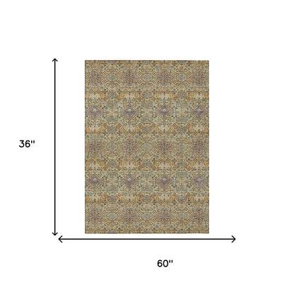 3' X 5' Gold And Copper Geometric Washable Indoor Outdoor Area Rug HomeRoots