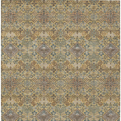 3' X 5' Gold And Copper Geometric Washable Indoor Outdoor Area Rug HomeRoots
