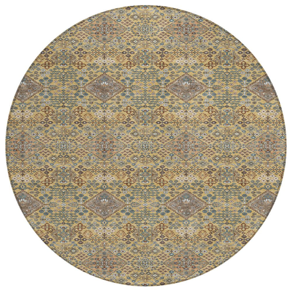 8' Gold And Copper Round Geometric Washable Indoor Outdoor Area Rug HomeRoots