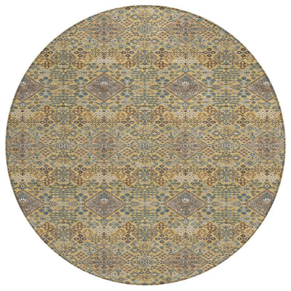 8' Gold And Copper Round Geometric Washable Indoor Outdoor Area Rug HomeRoots