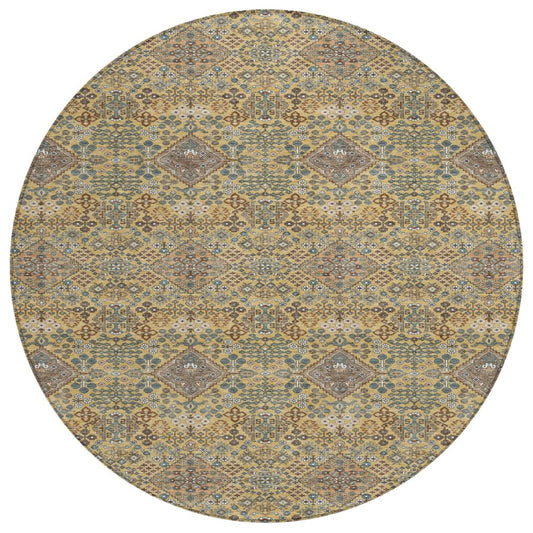 8' Gold And Copper Round Geometric Washable Indoor Outdoor Area Rug HomeRoots