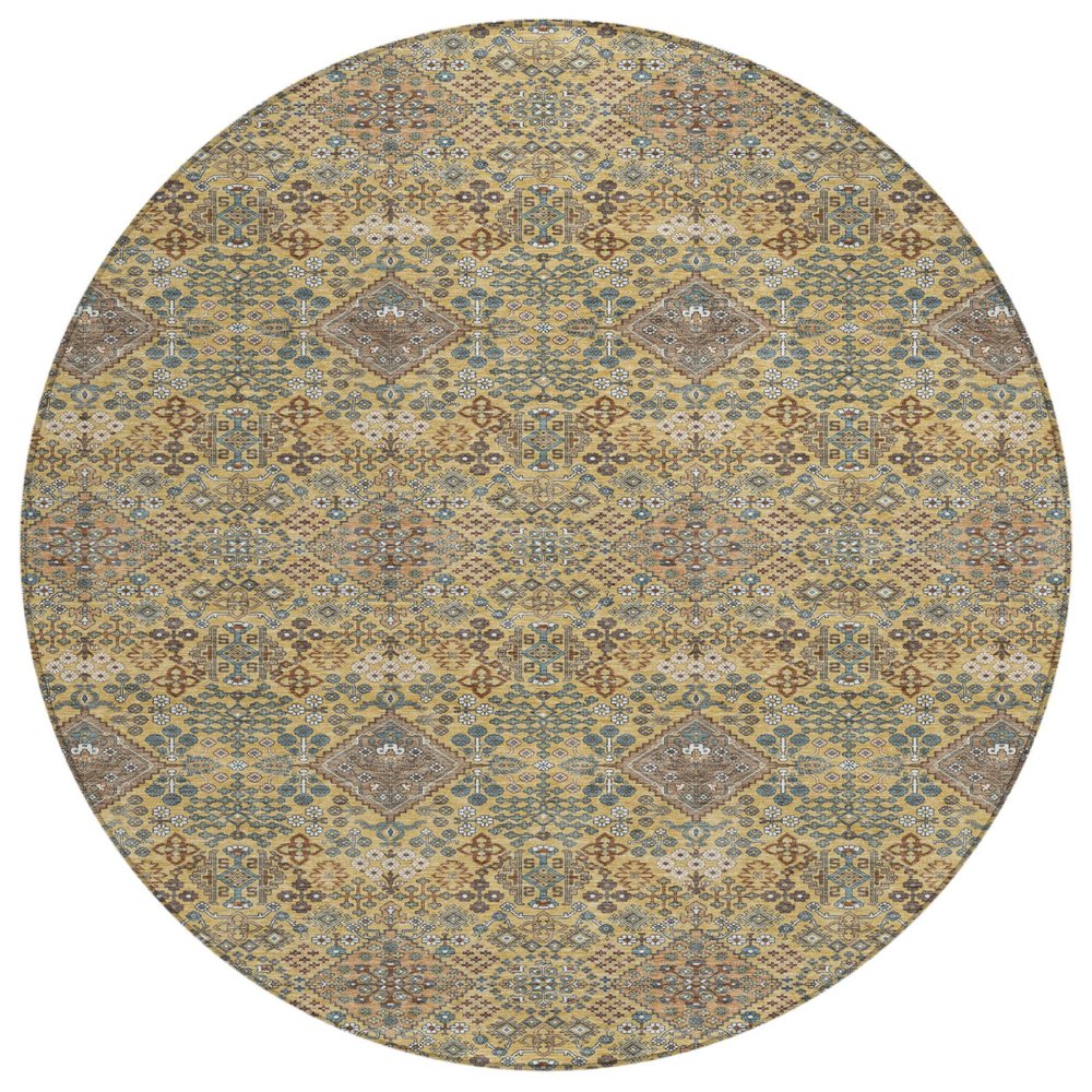 8' Gold And Copper Round Geometric Washable Indoor Outdoor Area Rug HomeRoots
