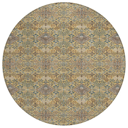 8' Gold And Copper Round Geometric Washable Indoor Outdoor Area Rug HomeRoots