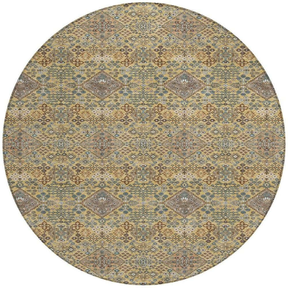 8' Gold And Copper Round Geometric Washable Indoor Outdoor Area Rug HomeRoots