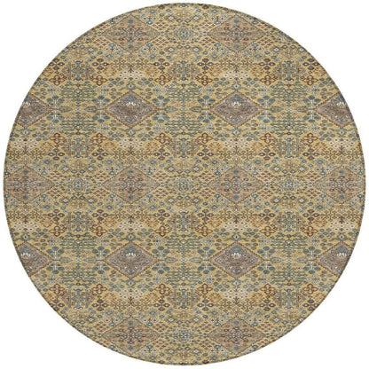 8' Gold And Copper Round Geometric Washable Indoor Outdoor Area Rug HomeRoots