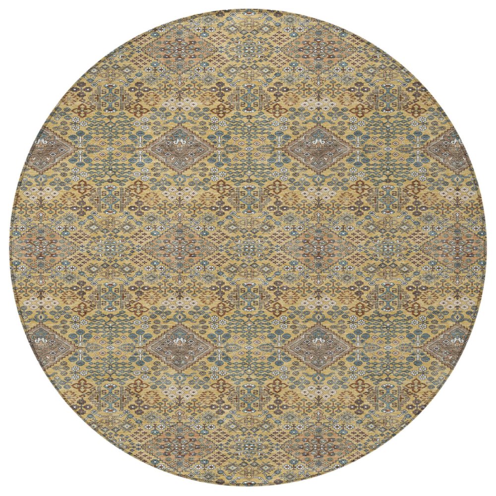 8' Gold And Copper Round Geometric Washable Indoor Outdoor Area Rug HomeRoots