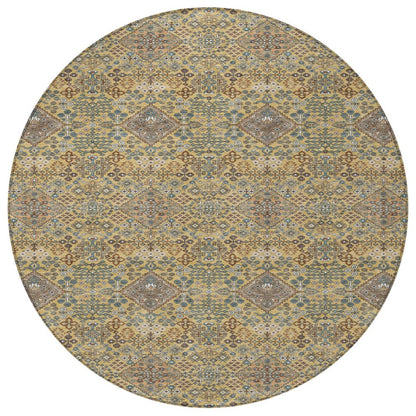 8' Gold And Copper Round Geometric Washable Indoor Outdoor Area Rug HomeRoots