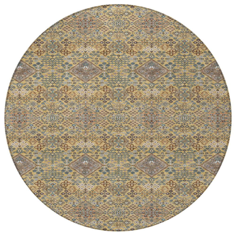 8' Gold And Copper Round Geometric Washable Indoor Outdoor Area Rug HomeRoots