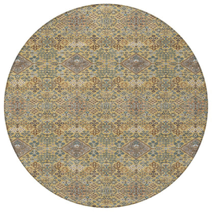 8' Gold And Copper Round Geometric Washable Indoor Outdoor Area Rug HomeRoots